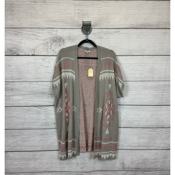 Jodifl Women's Gray Pink Aztec Knit Western Boho Cardigan Size M/L - Picture 1 of 7